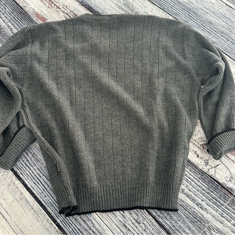 Vintage Hugo Boss Ribbed Cotton Knit Gray Sweater - Picture 5 of 9